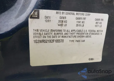 2002 Pontiac Grand Prix Gtp from USA, damaged, VIN 1G2WR521X2F185570